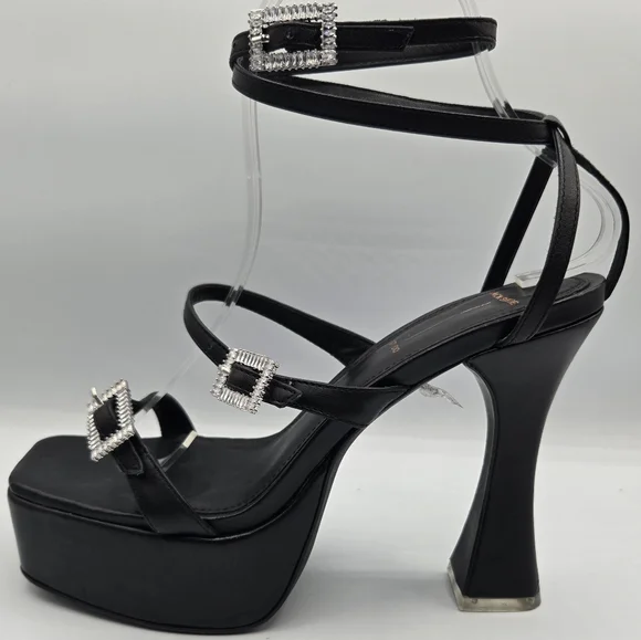 BLACK SUEDE STUDIO EU 37.5 Amarie Napa Crystal Buckle Platform